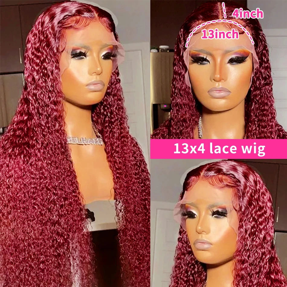 Lace Front Burgundy Human Hair Deep Wave Wig