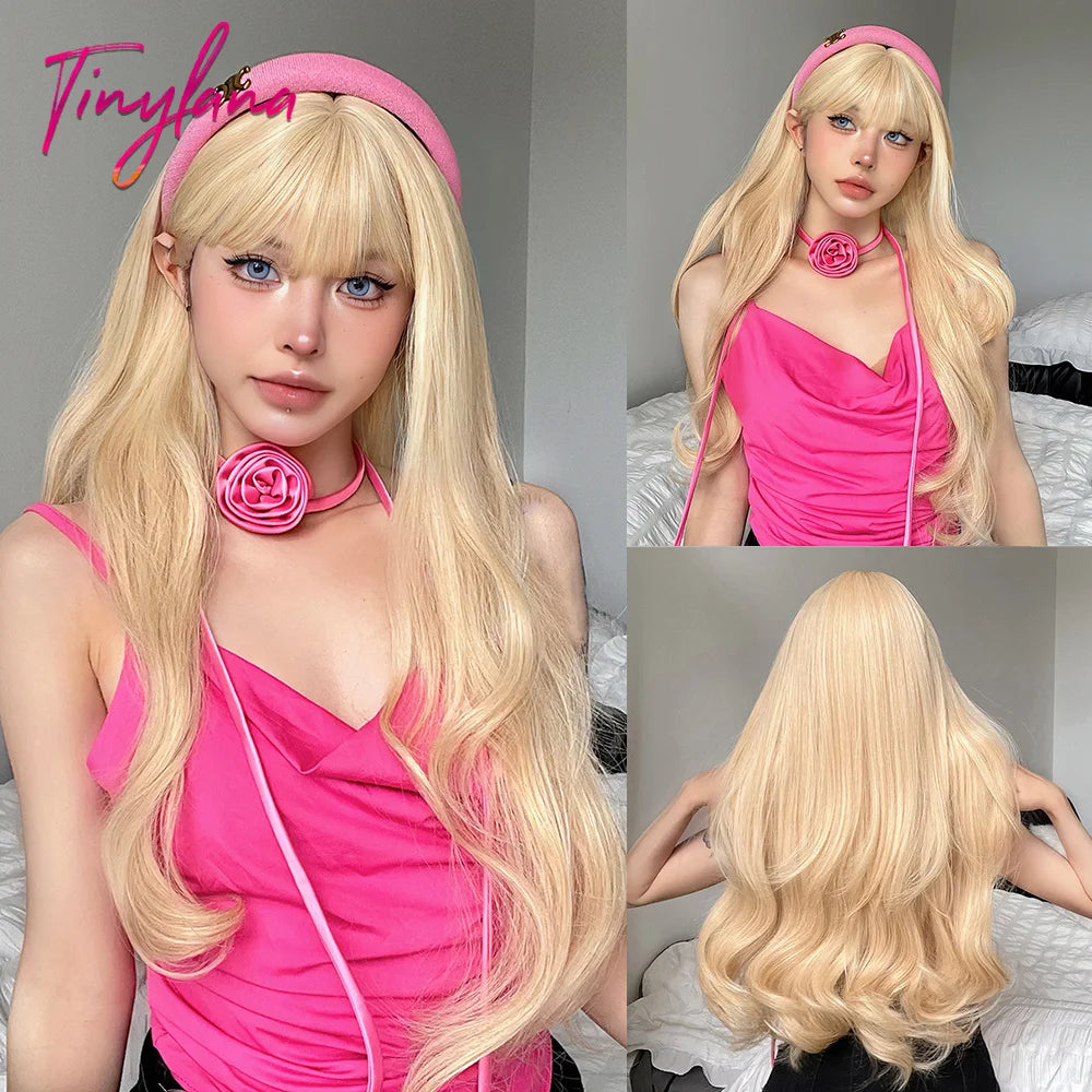 Synthetic Heat Resistant Curly Ombre Long Wavy Wigs with Bangs