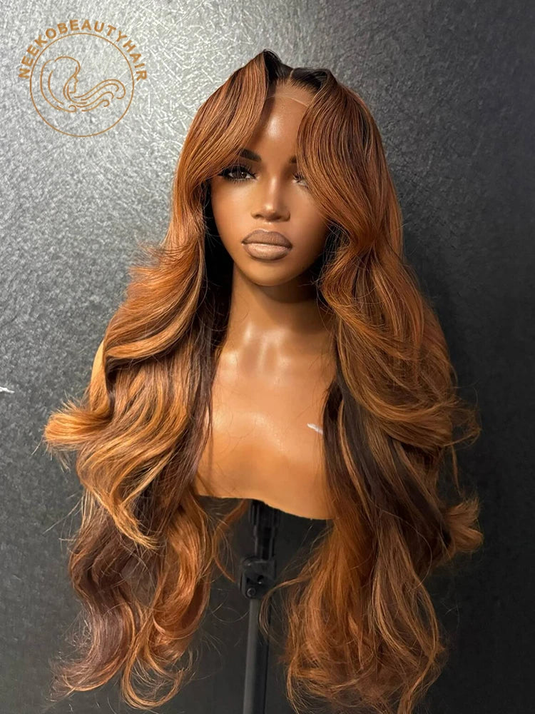 Lace Front Pre Plucked Ombre Blonde Ginger Brown Highlight Human Hair Wigs