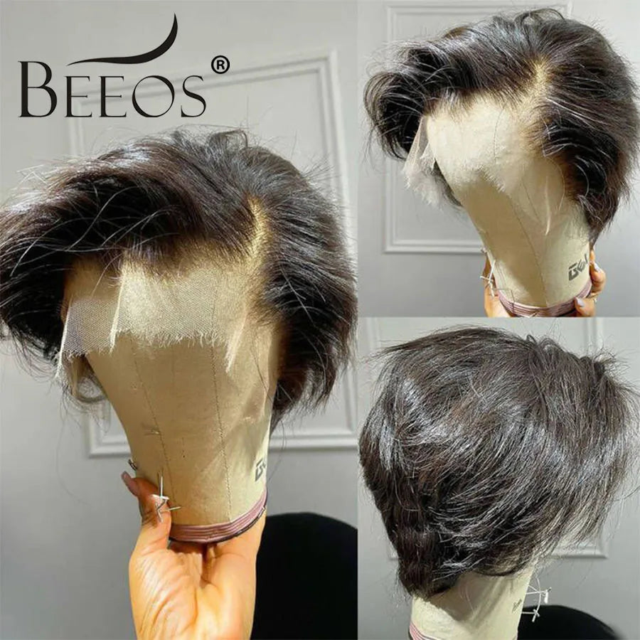 Lace Front Pre plucked Transparent Pixie Cut Human Hair Wigs