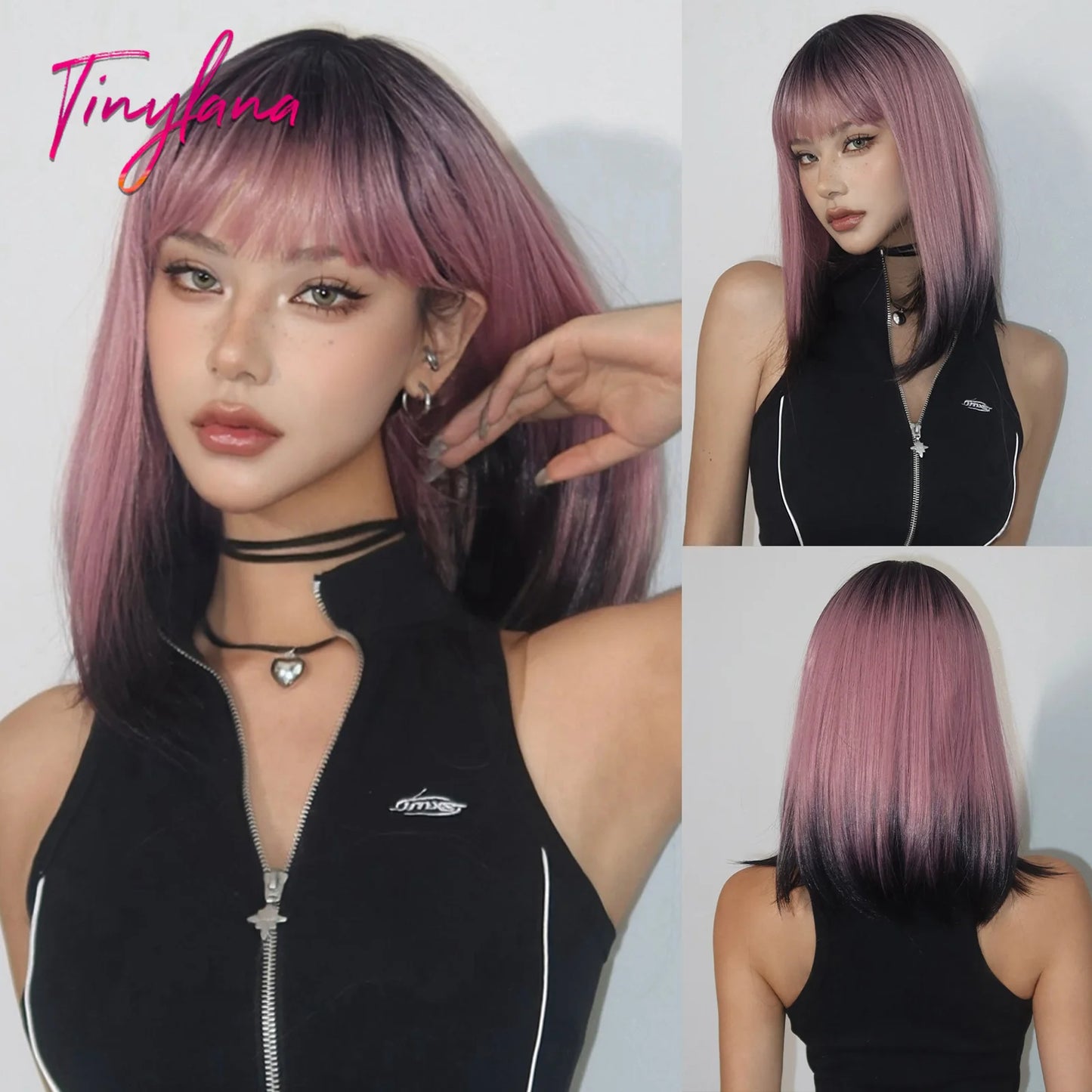 Synthetic Heat Resistant Long Straight with Bangs Ombre Layered Wig