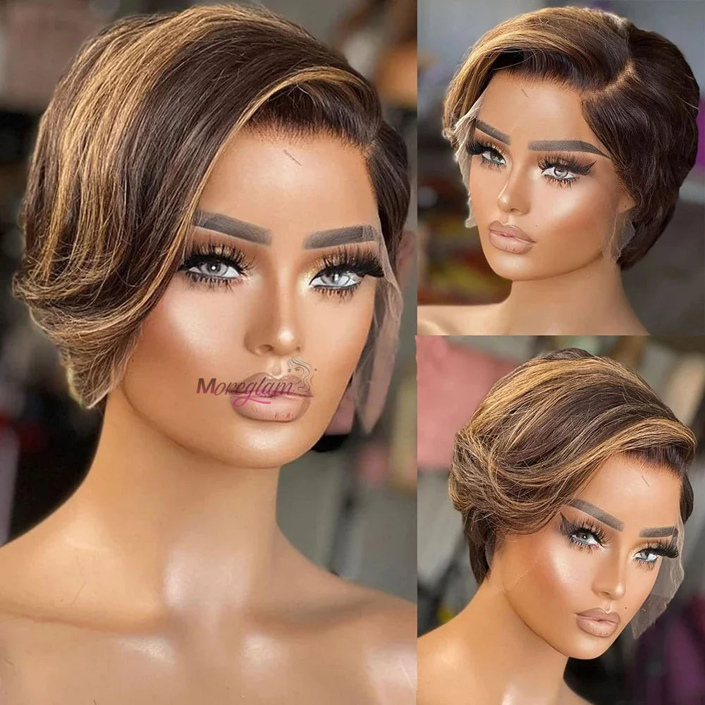 Lace Front Transparent Ombre Pixie Cut Short Bob Brazilian Human Remy Hair Wig