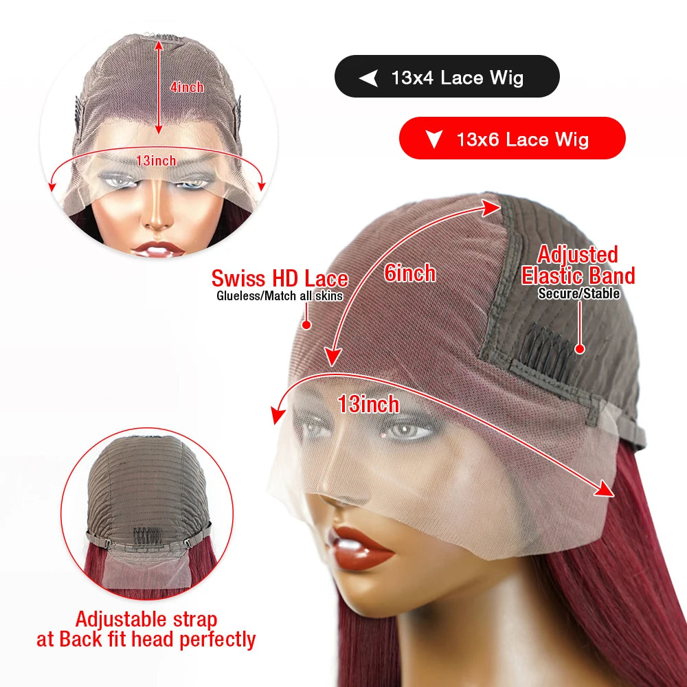 Lace Front Burgundy Water Deep Wave Human Hair Wigs