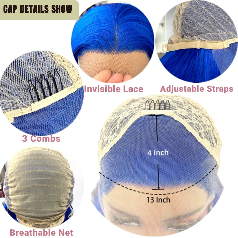 Synthetic Heat Resistance Lace Front Royal Blue Long Curly Wavy Wig