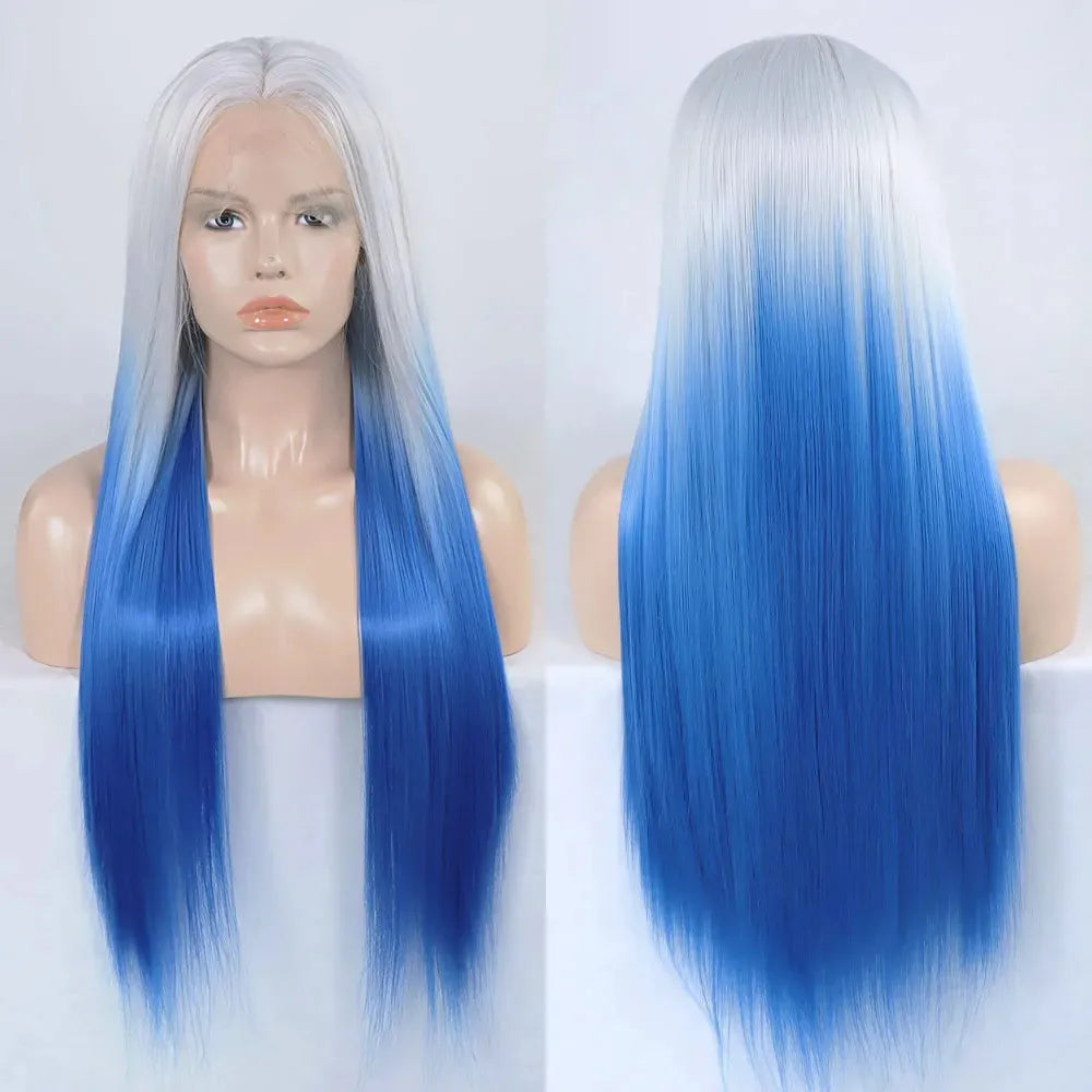 Lace Front Preplucked Blue Ombre human hair Wigs