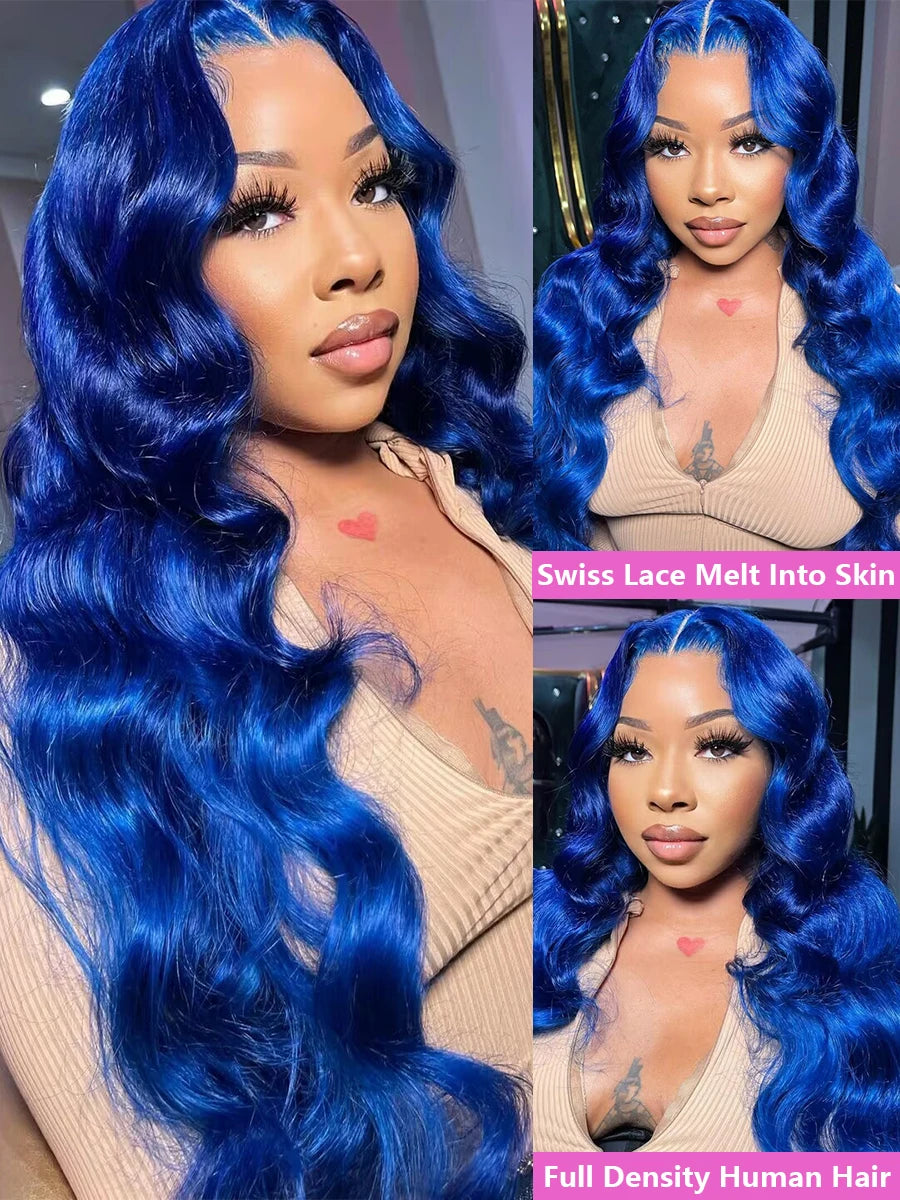 Lace Front Pre-Plucked Navy Blue Body Wave Brazilian Human Hair Wigs
