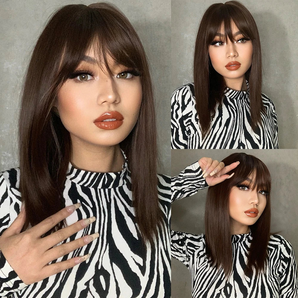 Synthetic Heat Resistant Ombre Long Straight Layered with Bangs Wigs