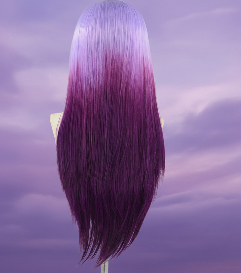 Glueless Synthetic Heat-Resistant Lace Front Straight Ombre Purple Wigs