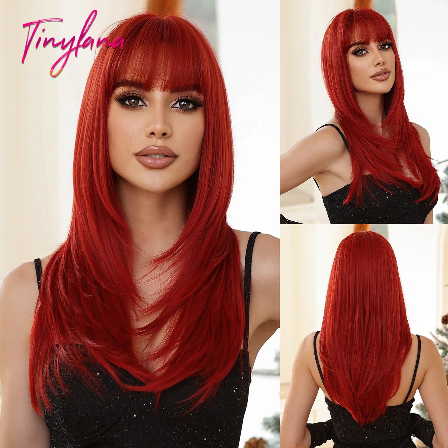 Synthetic Heat Resistant Long Straight with Bangs Ombre Layered Wig