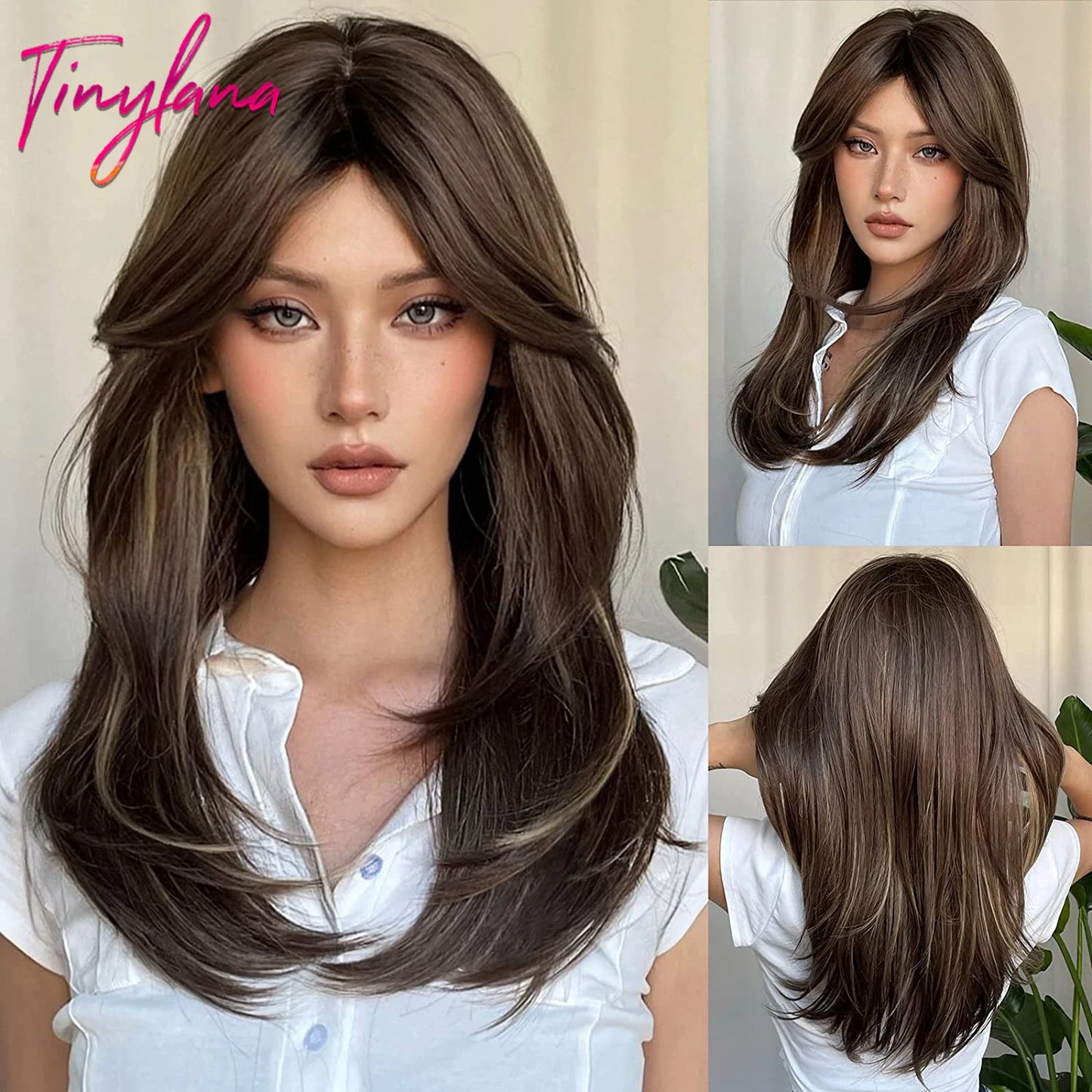 Synthetic Heat Resistant Long Straight with Bangs Ombre Layered Wig