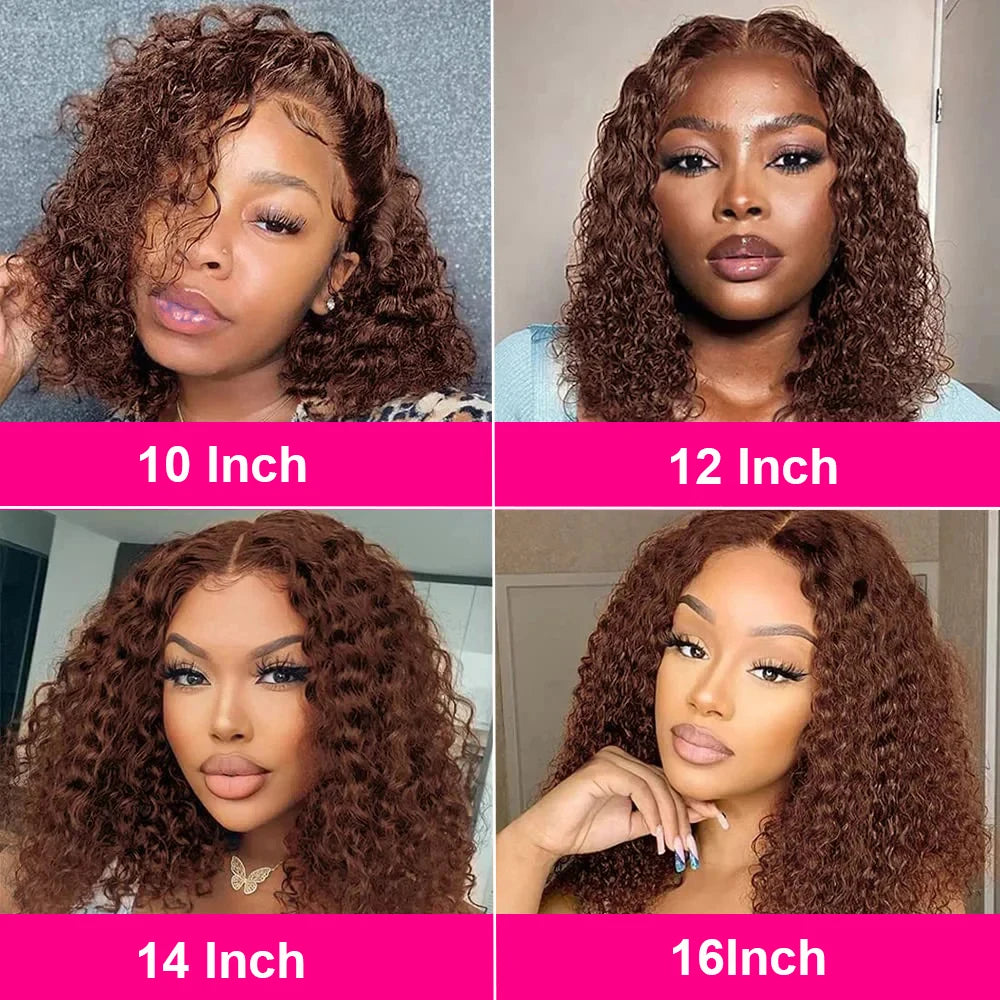 Lace front Preplucked Brown Kinky Curly Bob Brazilian Human Hair Wig