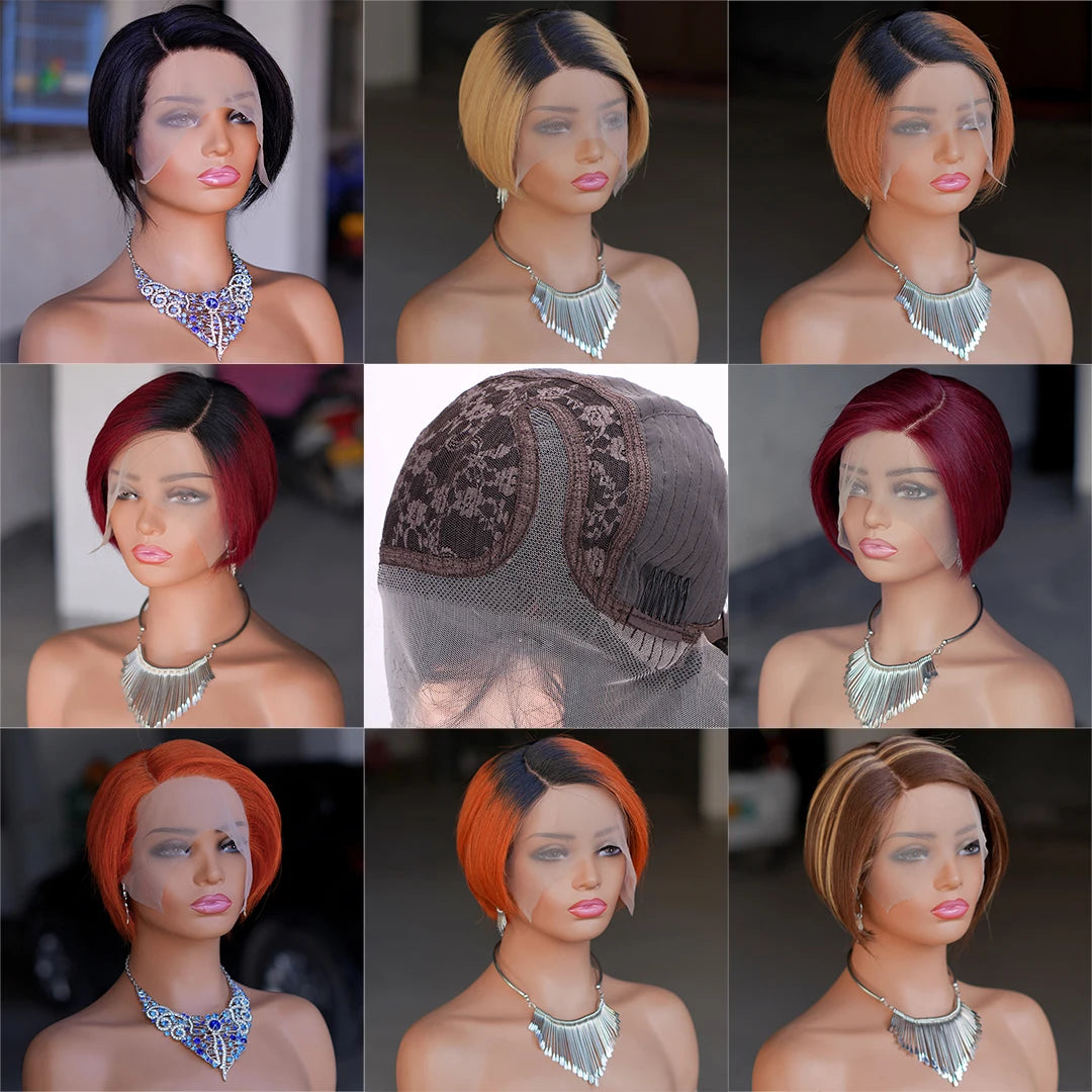 Pixie Cut Pre Plucked Short Bob Brazilian Human Hair Lace Wigs