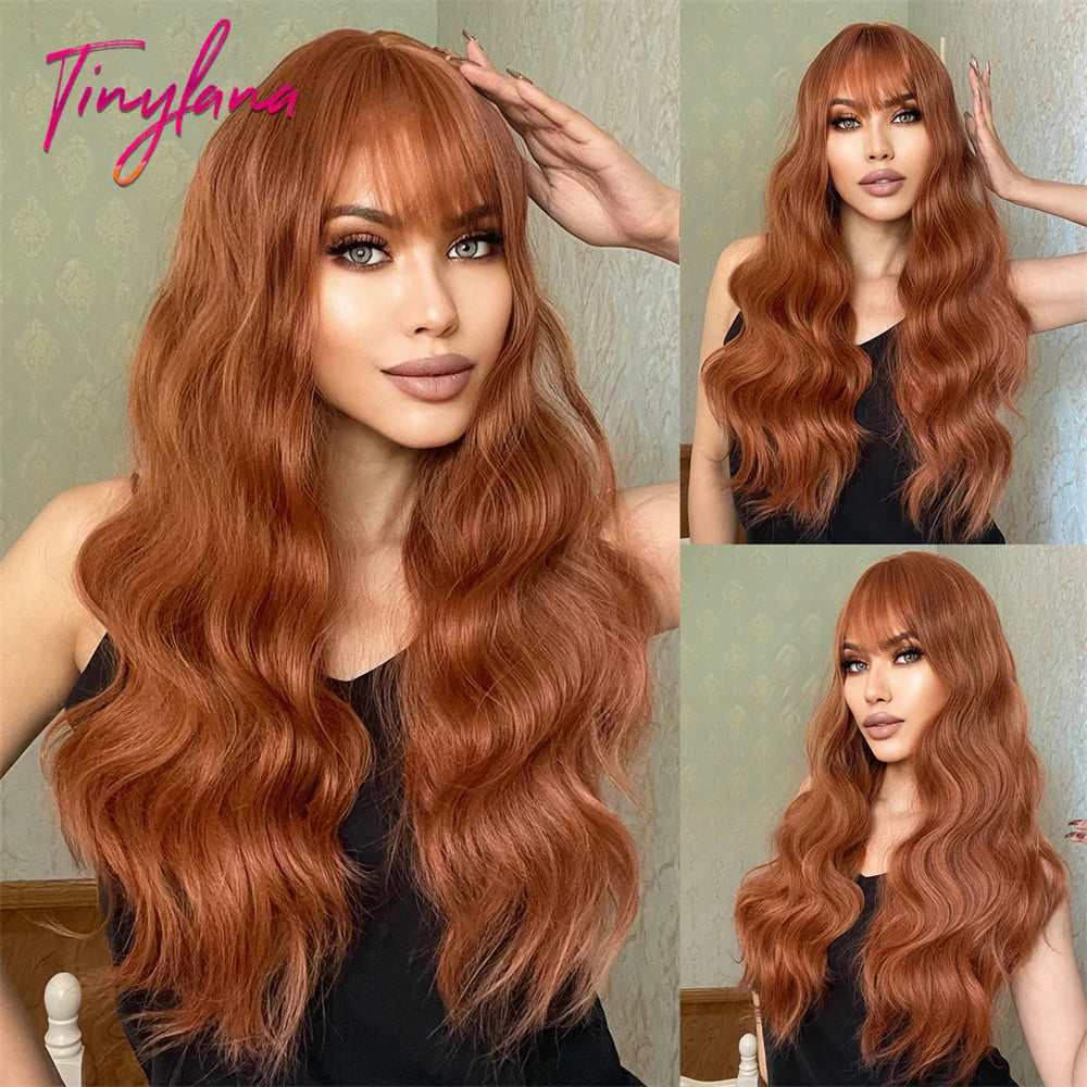 Synthetic Heat Resistant Curly Ombre Long Wavy Wigs with Bangs