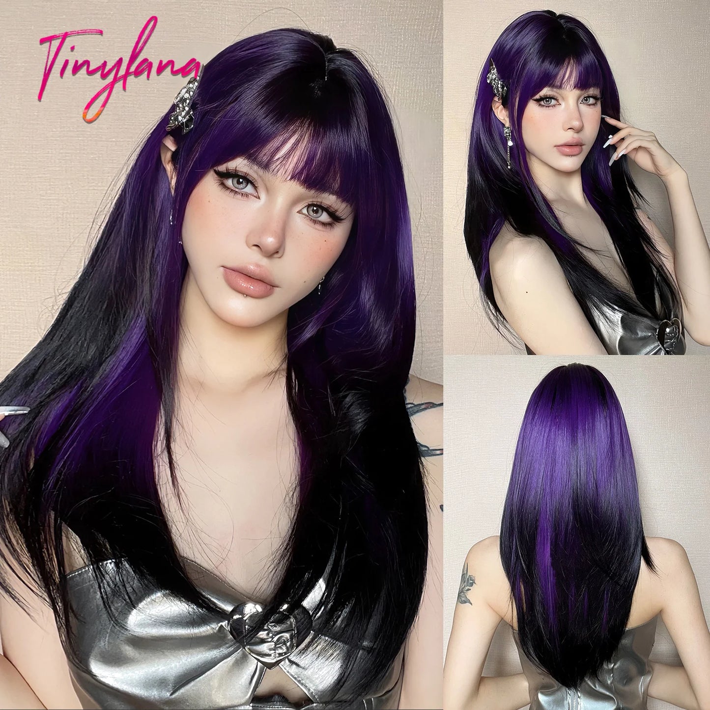 Synthetic Heat Resistant Long Straight with Bangs Ombre Layered Wig