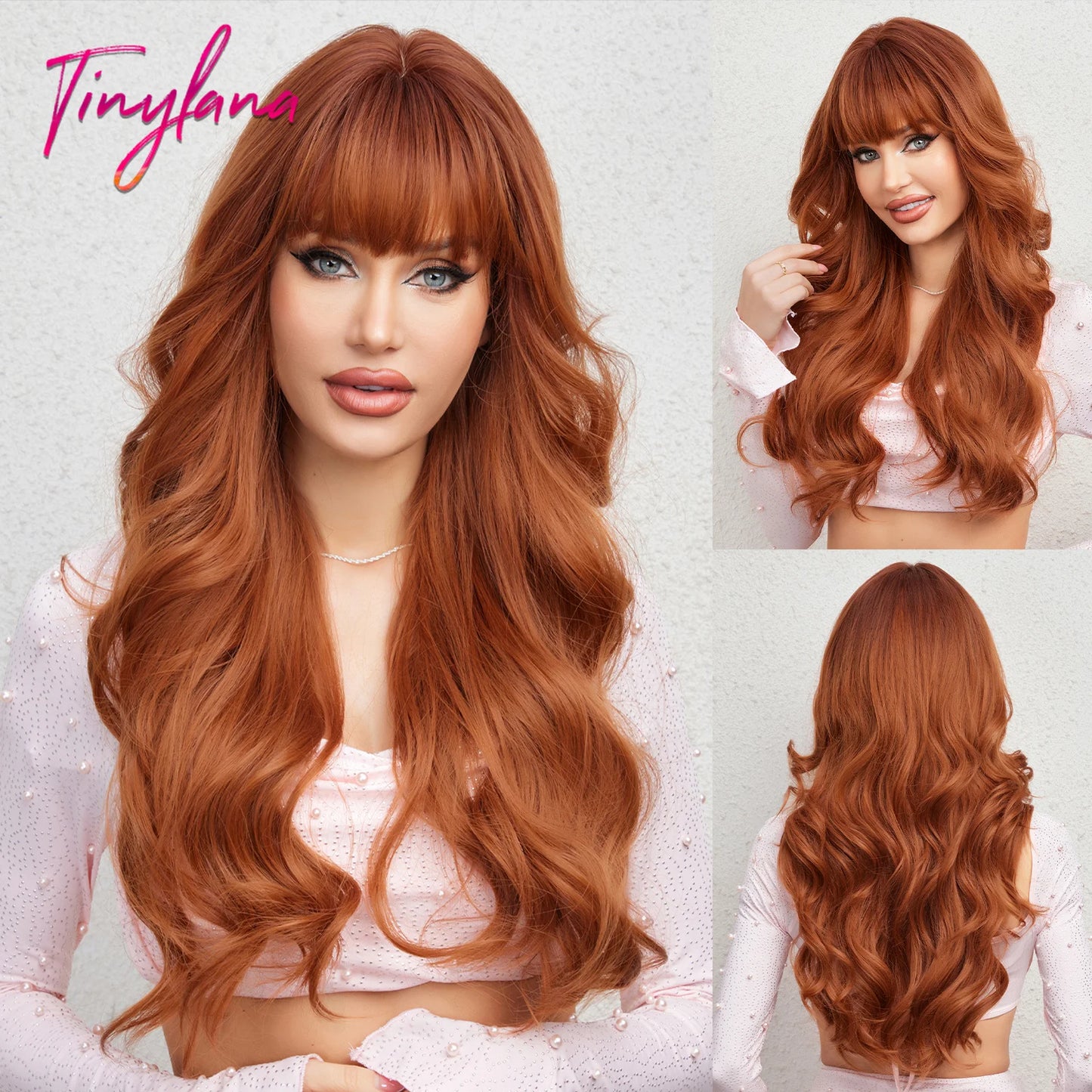 Synthetic Heat Resistant Curly Ombre Long Wavy Wigs with Bangs
