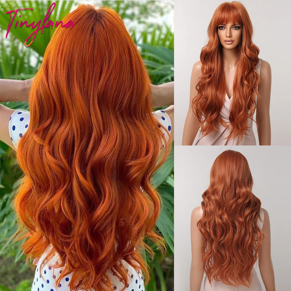 Synthetic Heat Resistant Curly Ombre Long Wavy Wigs with Bangs