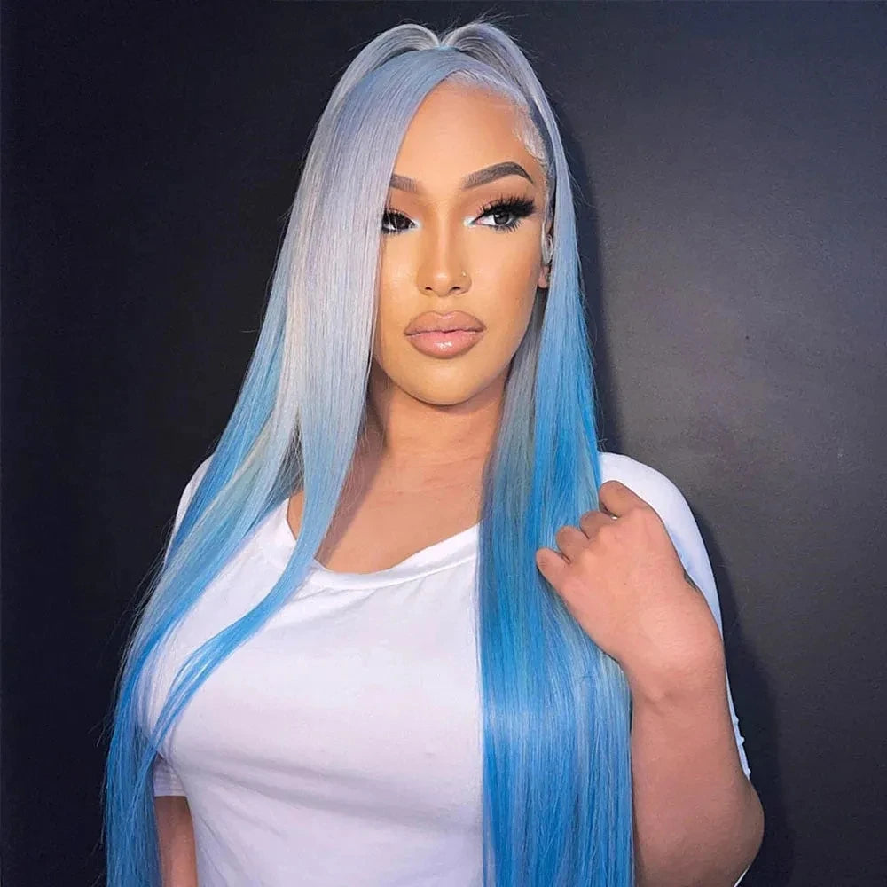 Lace Front Preplucked Blue Ombre human hair Wigs
