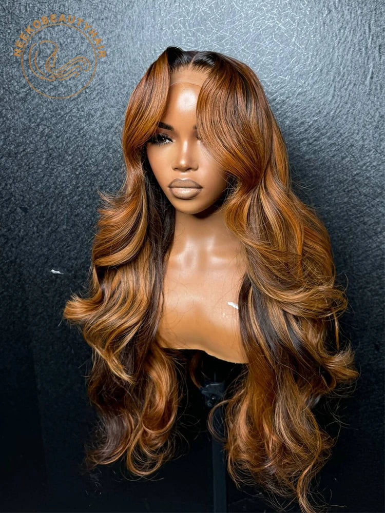 Lace Front Pre Plucked Ombre Blonde Ginger Brown Highlight Human Hair Wigs