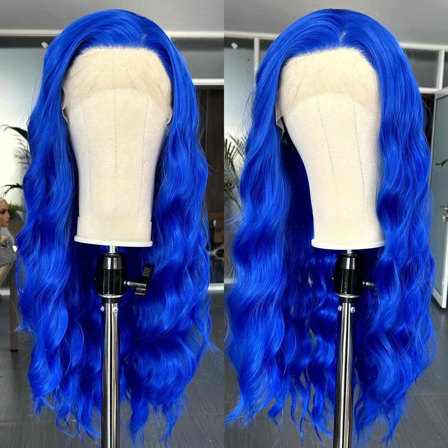 Synthetic Heat Resistance Lace Front Royal Blue Long Curly Wavy Wig