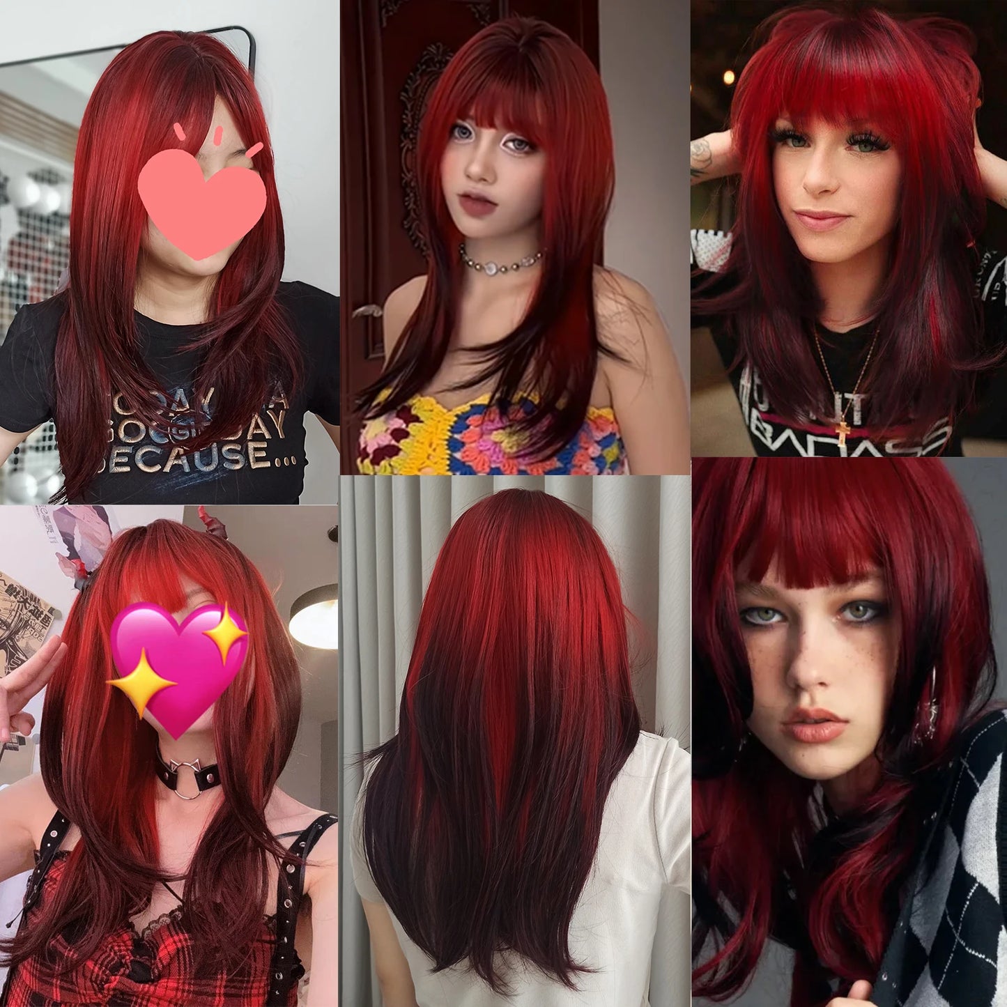 Synthetic Heat Resistant Ombre Long Straight Layered with Bangs Wigs