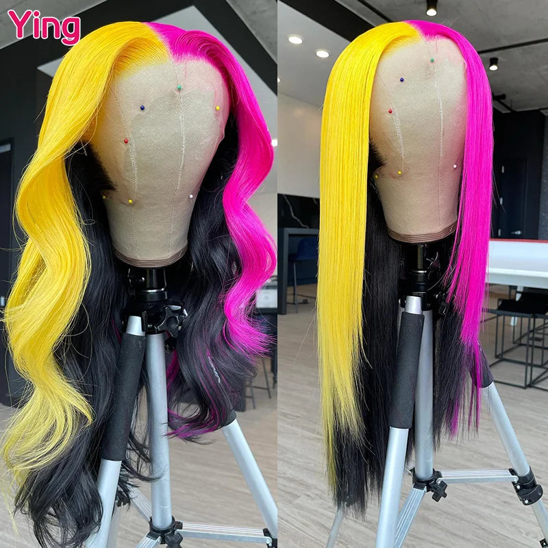 Lace Front PrePlucked Lemon With Pink Human Peruvian Remy Hair Wig