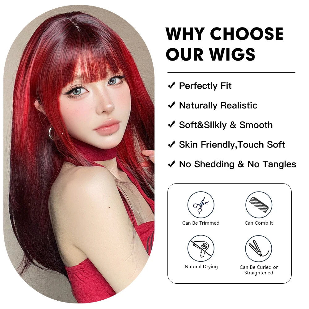 Synthetic Heat Resistant Ombre Long Straight Layered with Bangs Wigs