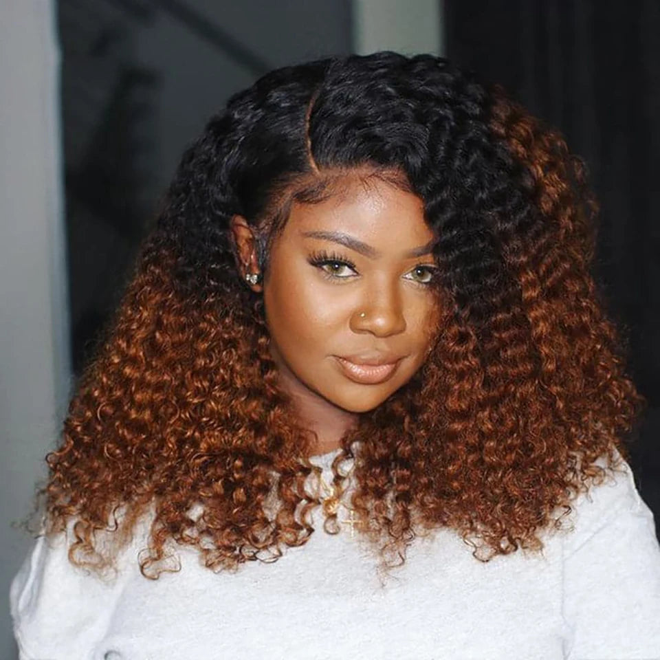 Lace Front Transparent Ombre Brown Kinky Curly Brazilian Human Hair Wigs