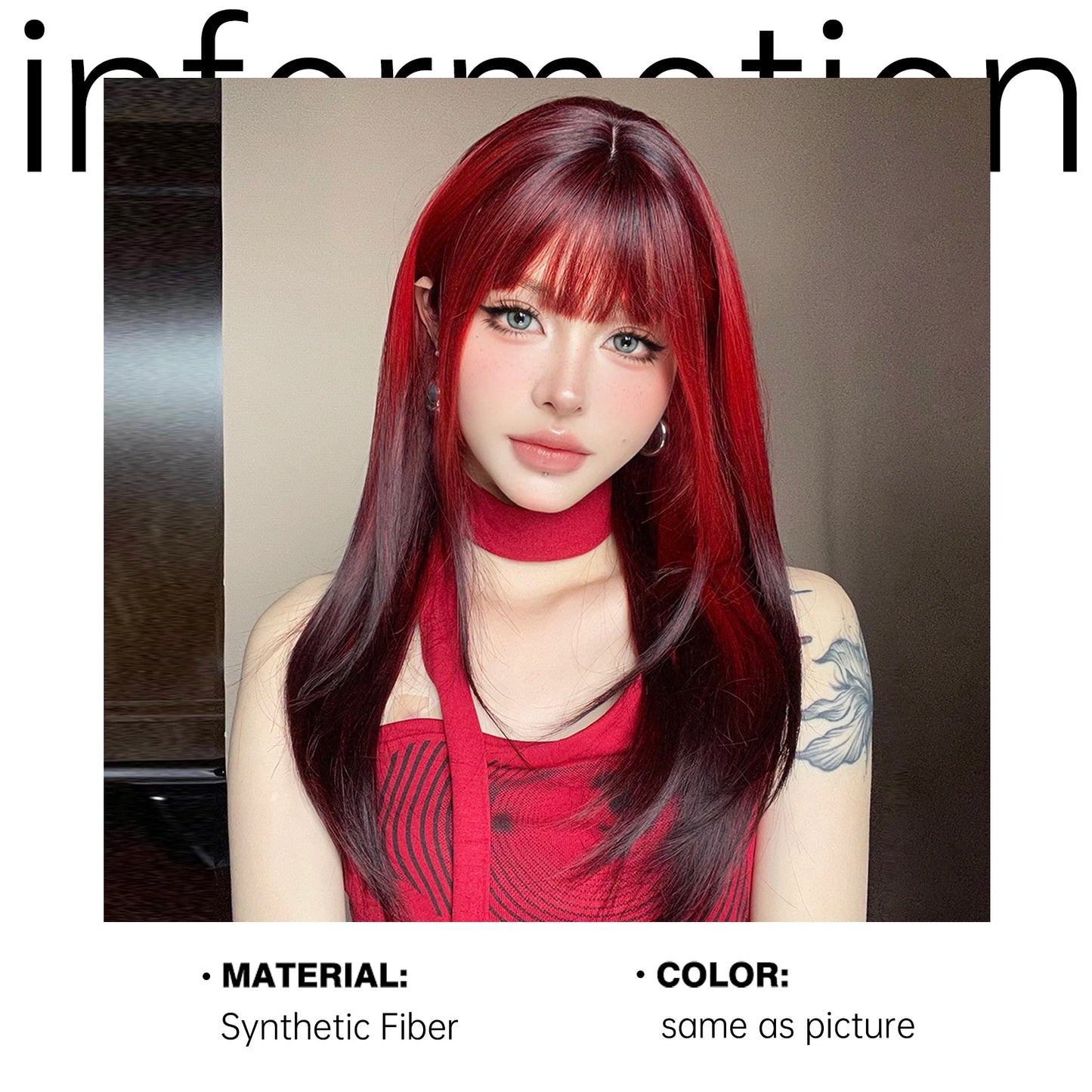 Synthetic Heat Resistant Ombre Long Straight Layered with Bangs Wigs