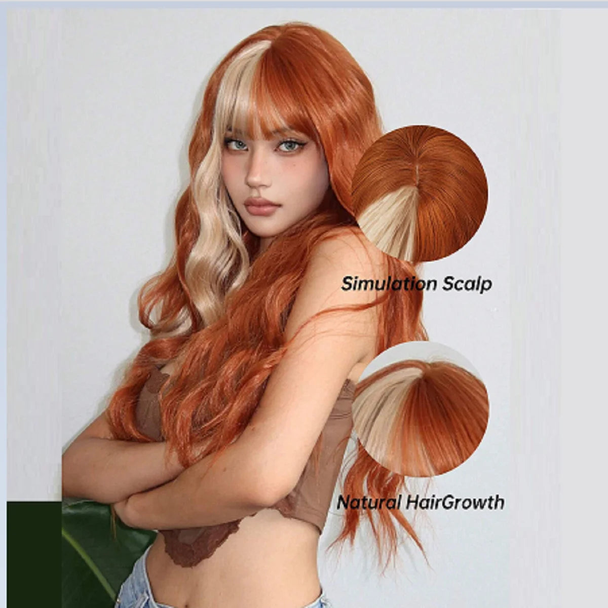 Synthetic Heat Resistant Curly Ombre Long Wavy Wigs with Bangs