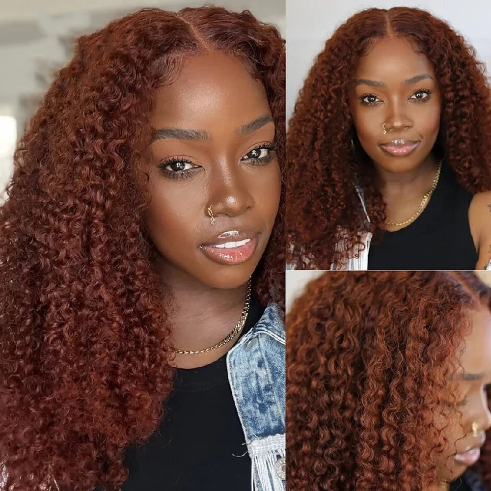 Lace Front Reddish Brown Jerry Curly Human Remy Hair Wigs