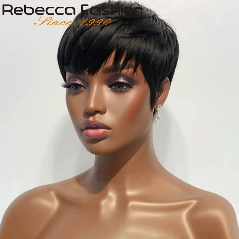Pixie Cut Straight Brazilian Human Hair With Bangs Wigs