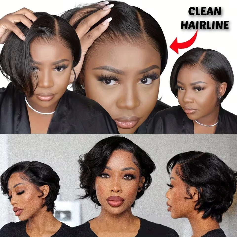 Pixie Cut Transparent Lace Front Brazilian Human Hair Wigs