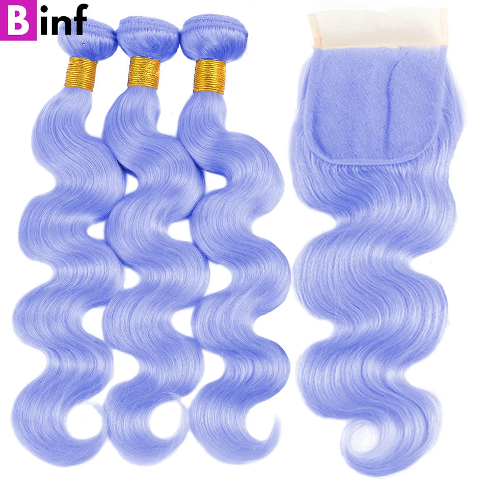 Light Purple Body Wave Brazilian Human Remy Hair Weave Bundles With Closure