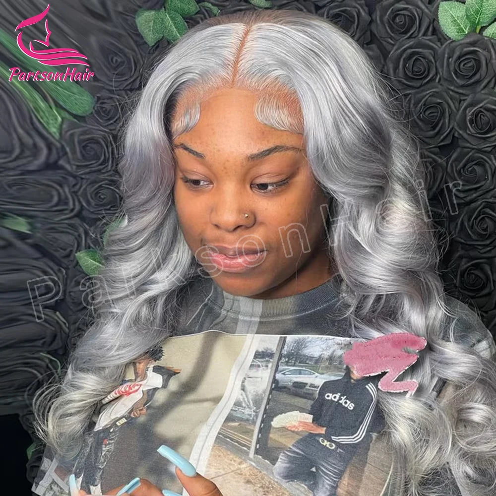Glueless Lace Front Body Wave Silver Grey Human Hair Wigs