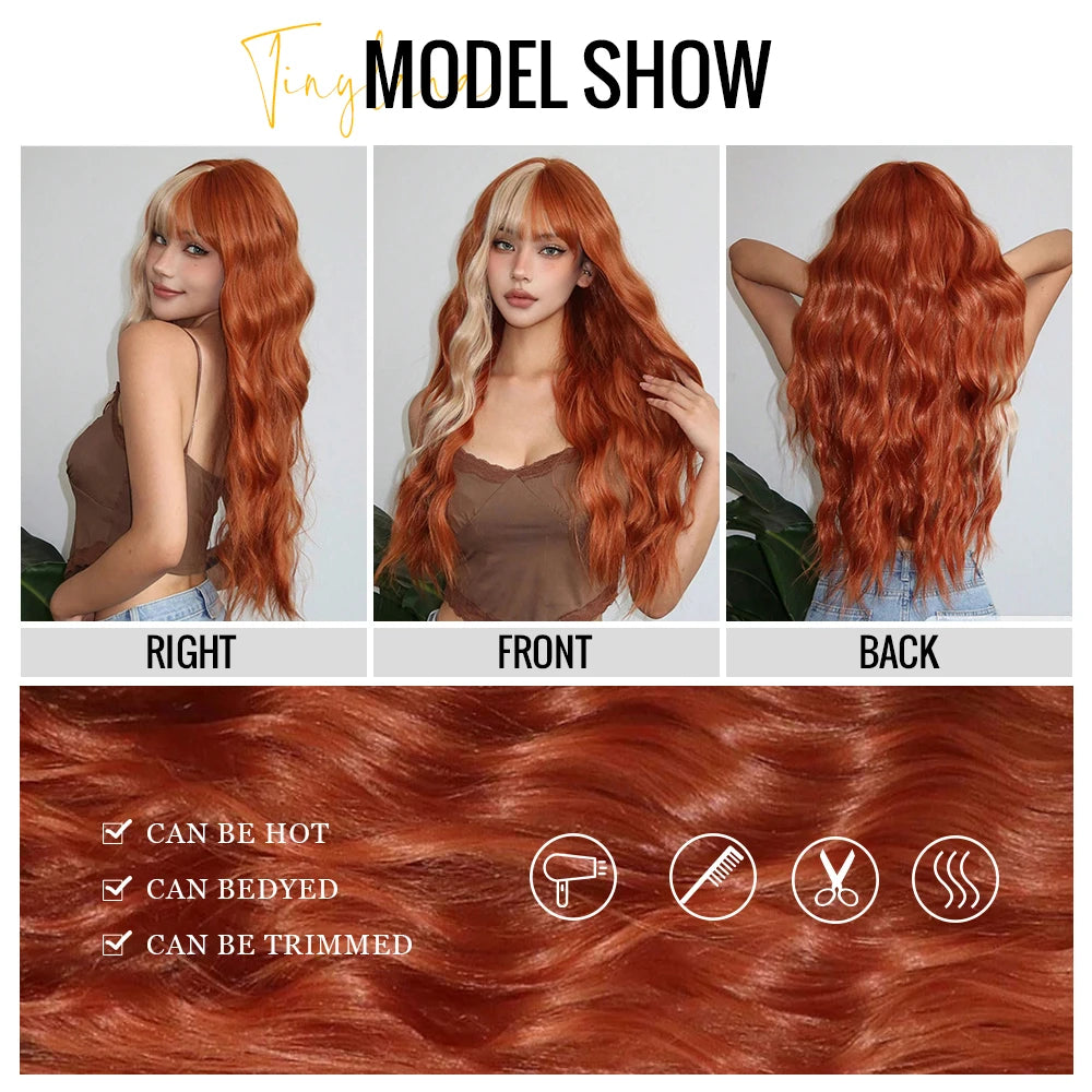 Synthetic Heat Resistant Curly Ombre Long Wavy Wigs with Bangs