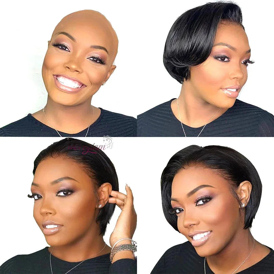 Pixie Cut Transparent Lace Front Brazilian Human Hair Wigs