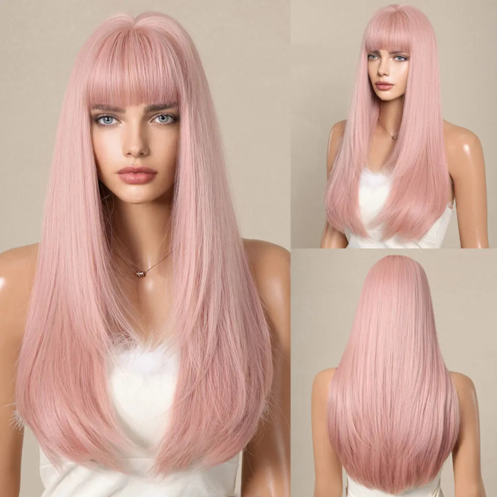 Synthetic Heat Resistant Ombré Layered Straight with Bangs Wigs