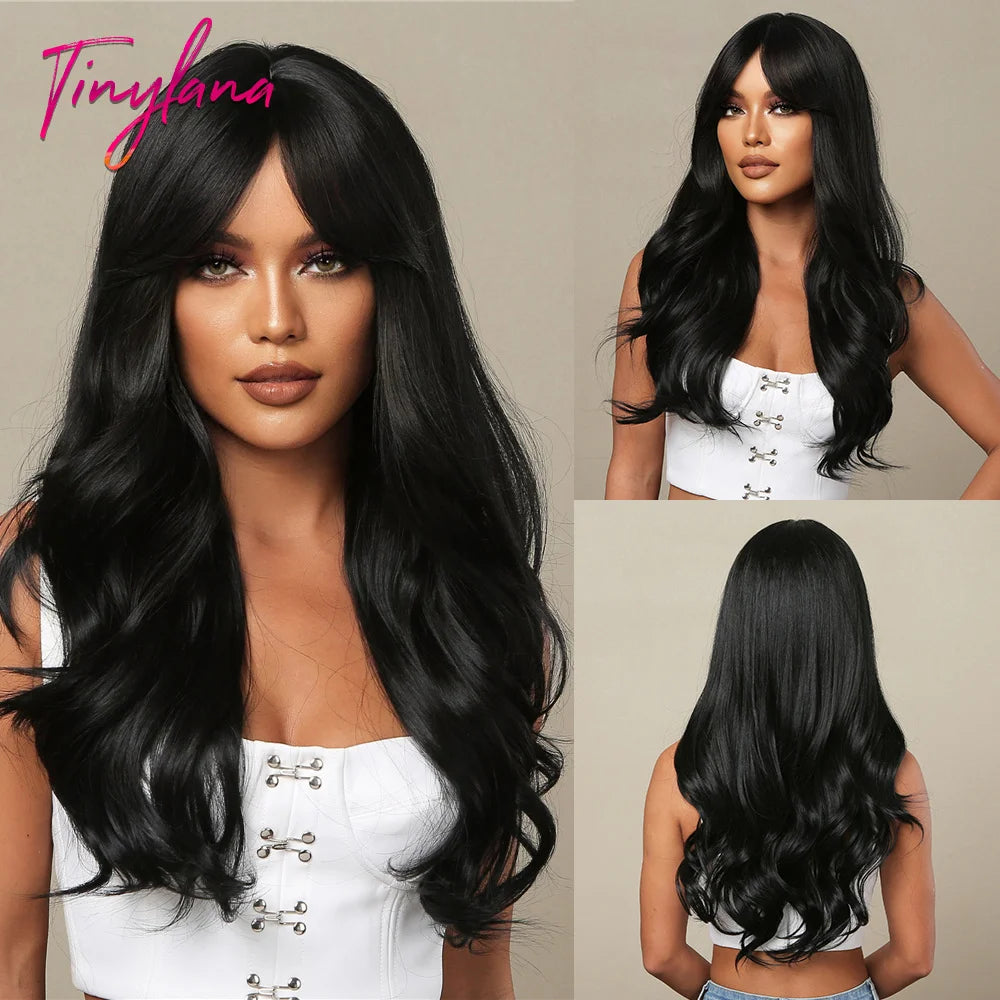 Synthetic Heat Resistant Curly Ombre Long Wavy Wigs with Bangs