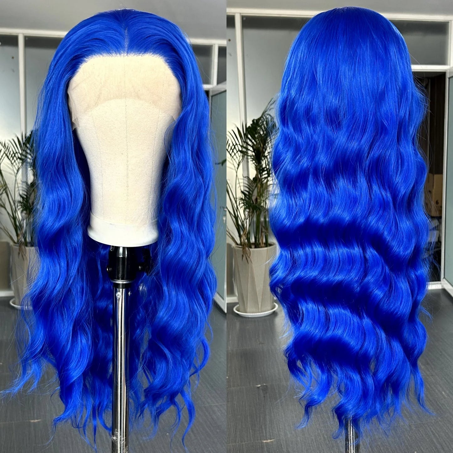 Synthetic Heat Resistance Lace Front Royal Blue Long Curly Wavy Wig
