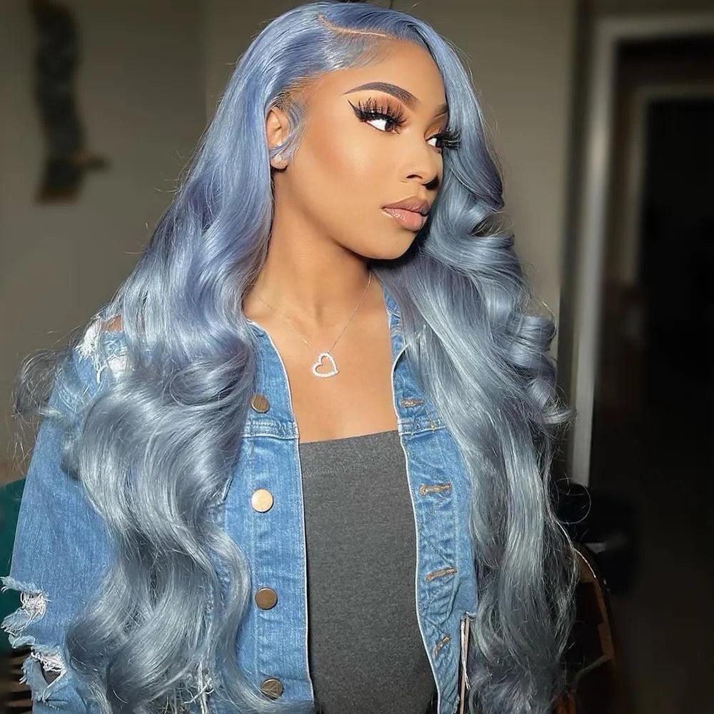 Lace Front Silver Grey Brazilian Human HairBody Wave Pre-Plucked Wigs