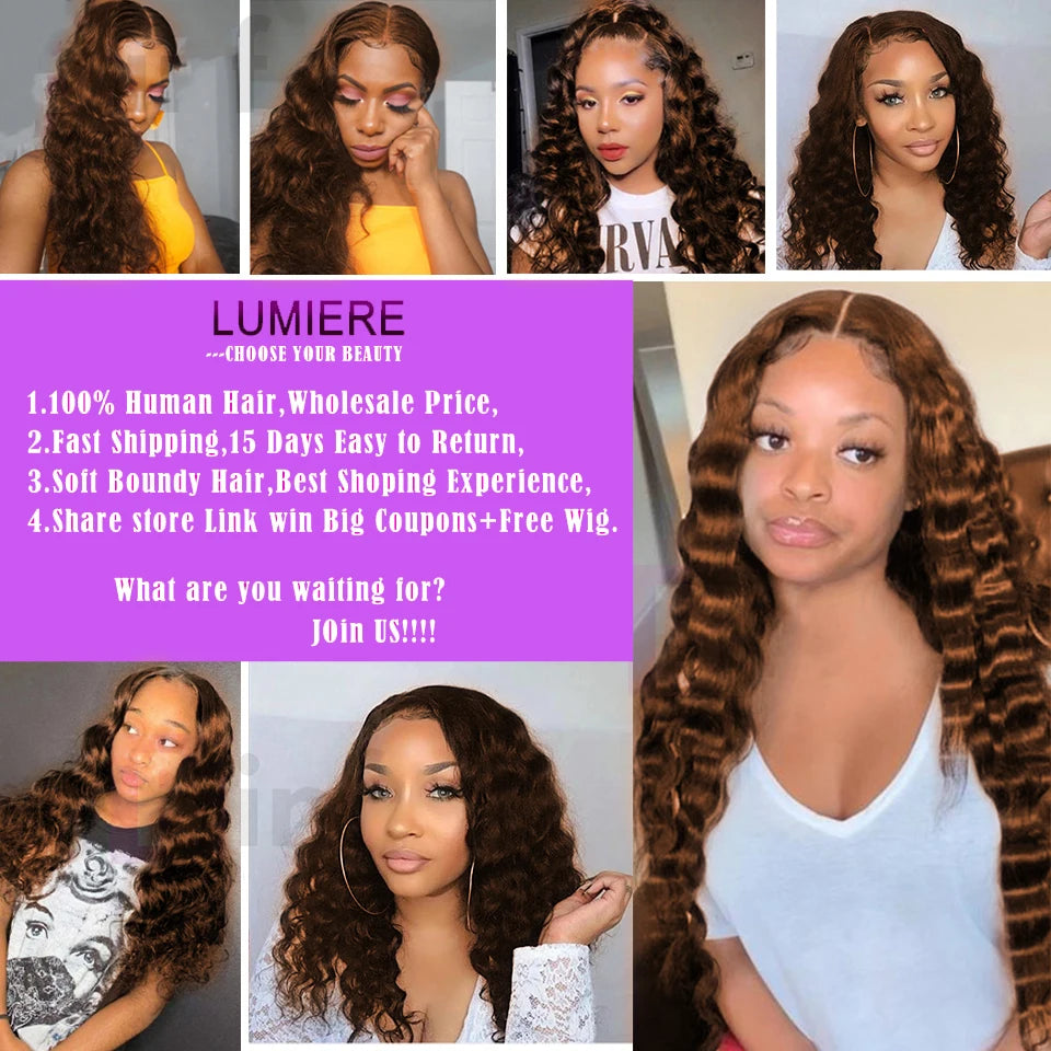 Loose Deep Wave Chocolate Brown Brazilian Human Hair Frontal Bundles With Closure