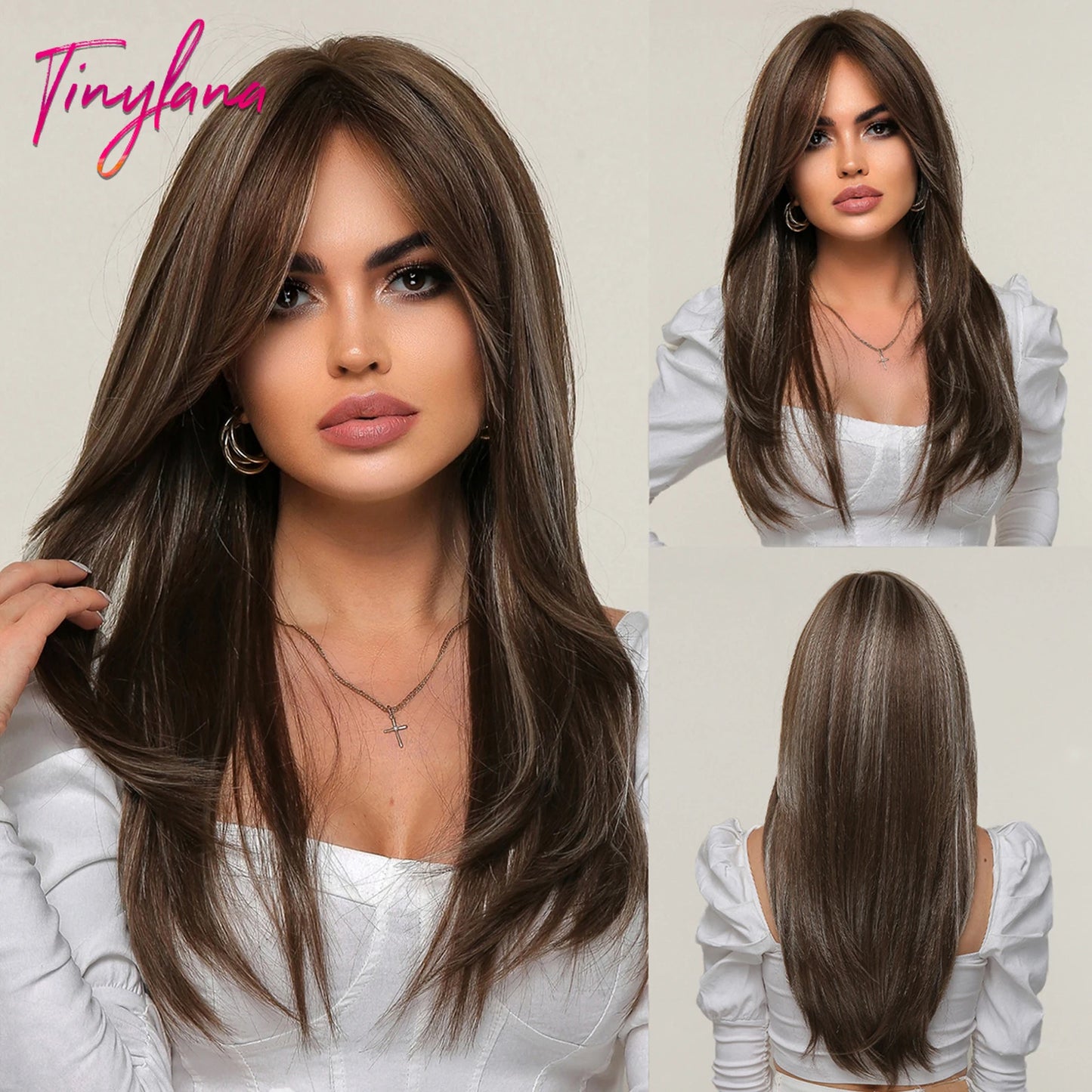 Synthetic Heat Resistant Long Straight with Bangs Ombre Layered Wig