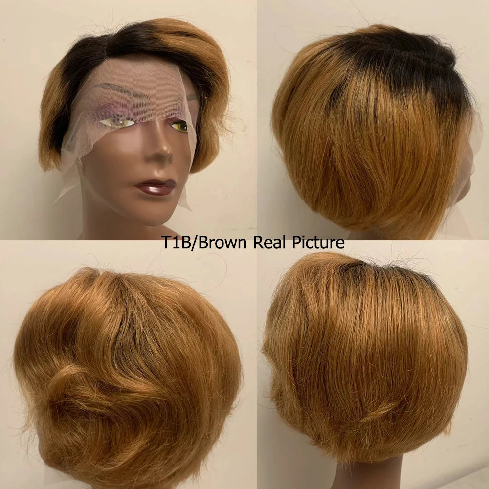 Lace Front Transparent Ombre Pixie Cut Short Bob Brazilian Human Remy Hair Wig