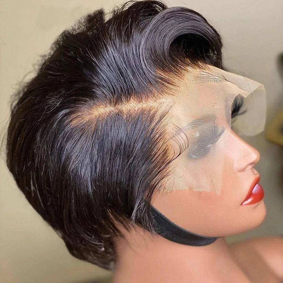 Pixie Cut Transparent Lace Front Brazilian Human Hair Wigs
