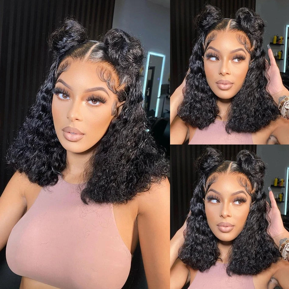 Glueless Lace Front Brazilian Human Hair Kinky Curly Wigs