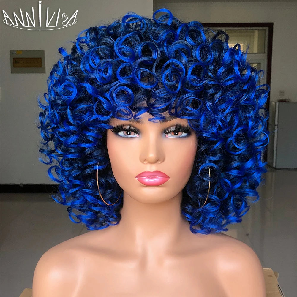 Synthetic Heat Resistant Curly Hair With Bangs Wig
