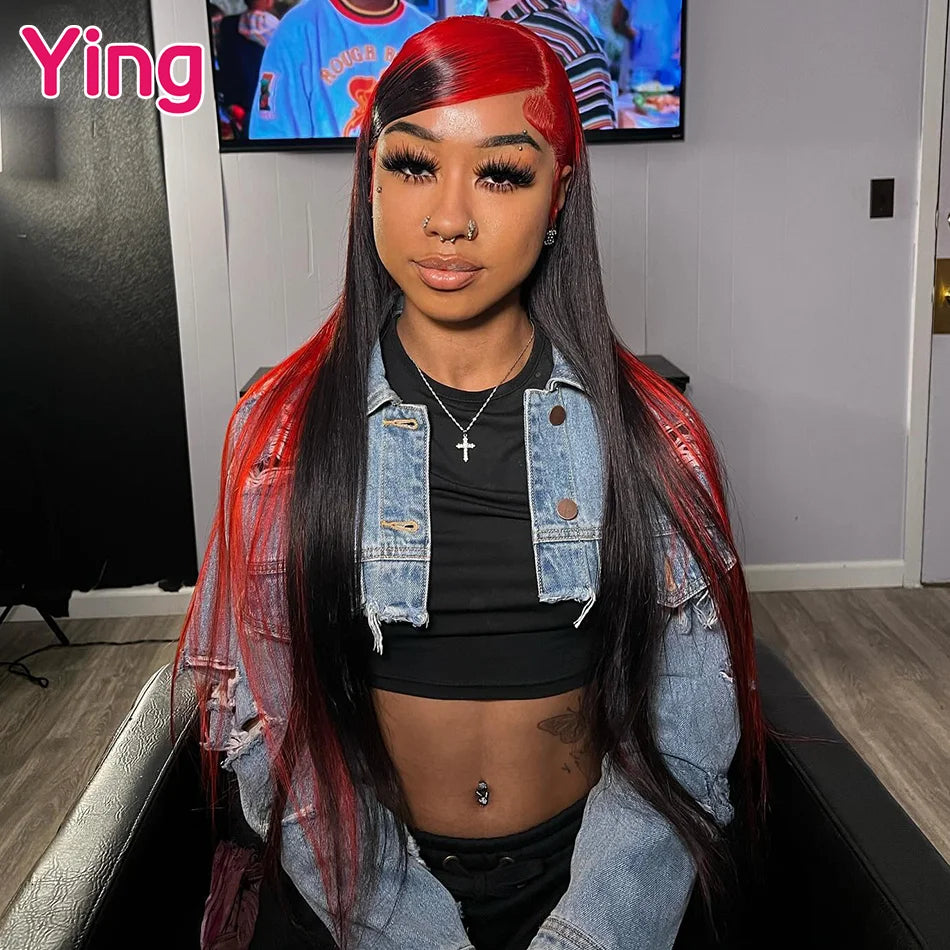 Lace Front PrePlucked With Baby Hair Peruvian Bone Straight Red Root Wig