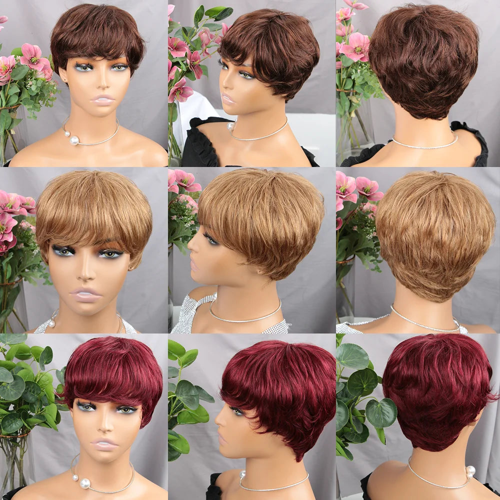 Pixie Cut Brazilian Human Hair With Bangs Wigs