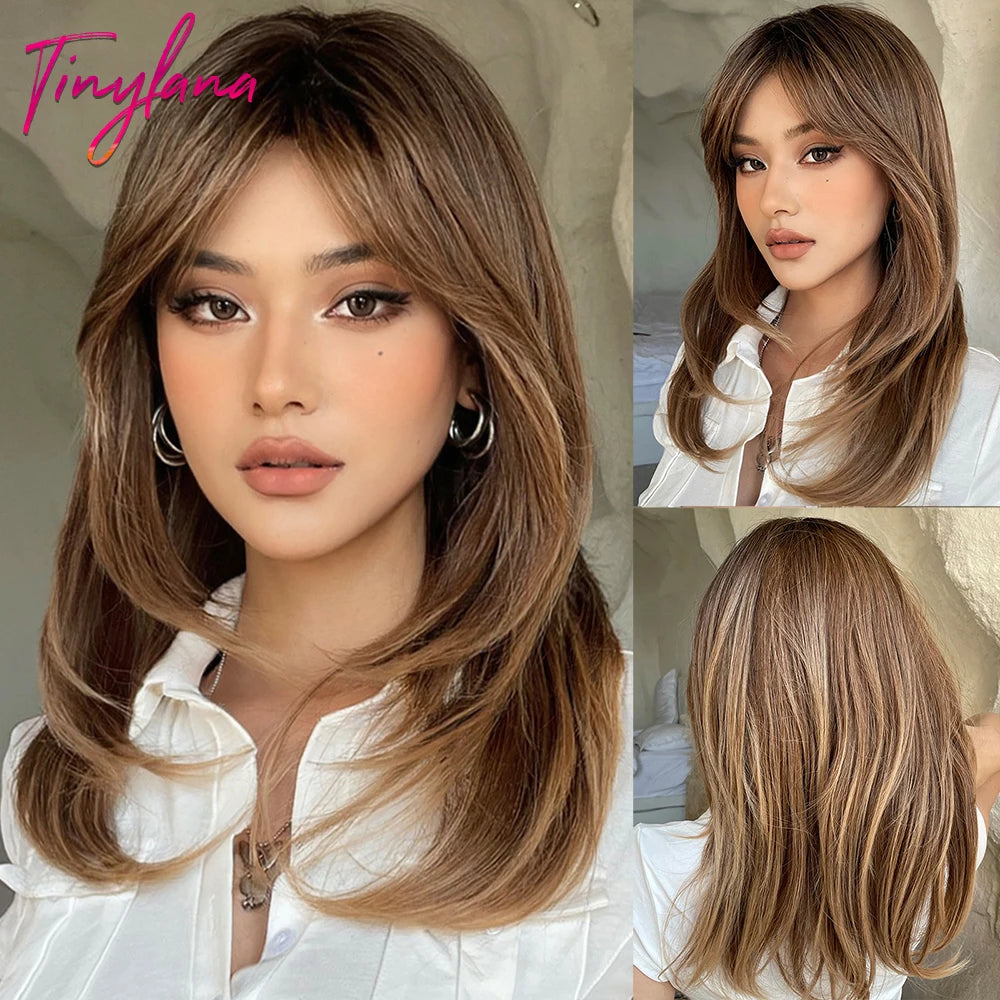 Synthetic Heat Resistant Long Straight with Bangs Ombre Layered Wig