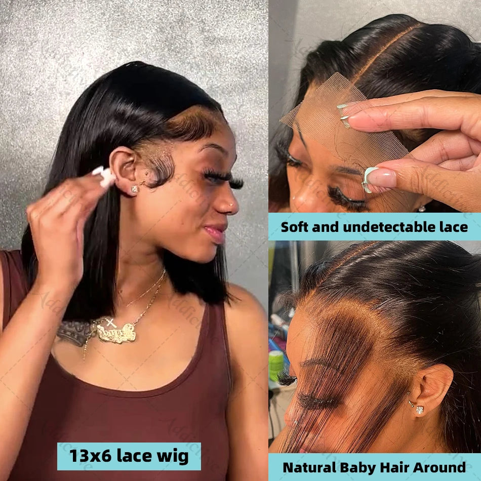 Transparent Lace Front Human Hair Straight Bob Wigs